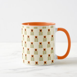 Scandinavian Inspired Orange Floral Pattern Mug