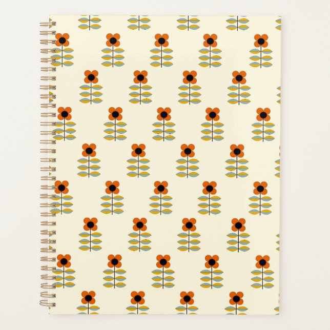 Scandinavian Inspired Orange Floral Pattern Planner (Front)