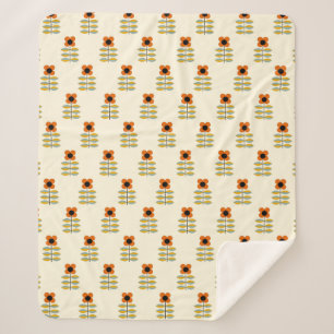 Scandinavian Inspired Orange Floral Pattern Sherpa Blanket