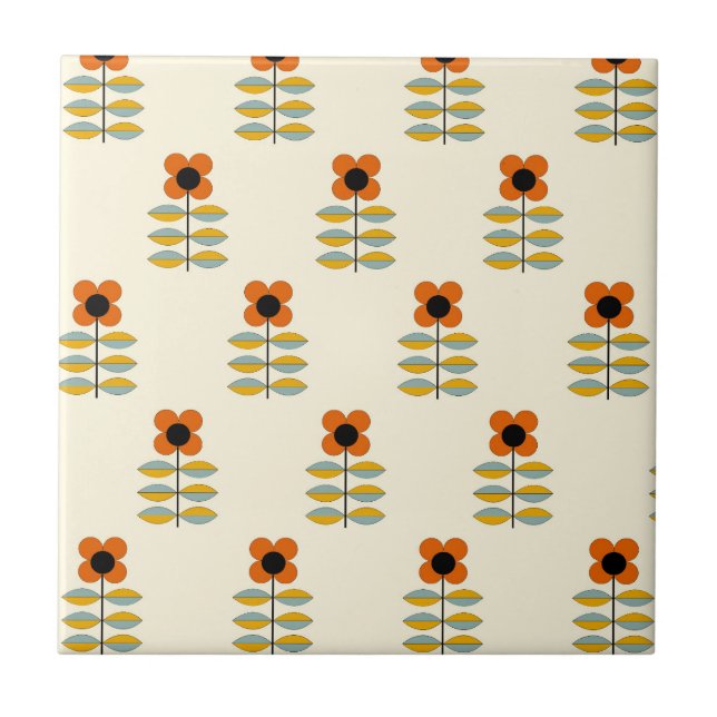 Scandinavian Inspired Orange Floral Pattern Tile (Front)