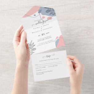 Scandinavian Japandi Modern Abstract Wedding All In One Invitation