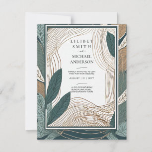 Scandinavian Japandi Wedding Abstract Green Teal Invitation