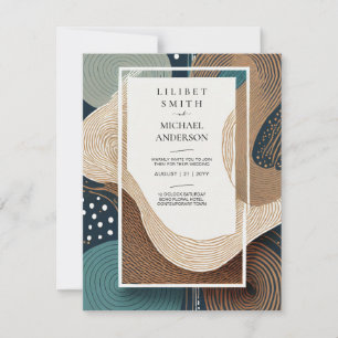 Scandinavian Japandi Wedding Abstract Green Teal Invitation