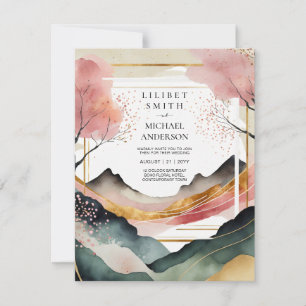 Scandinavian Japandi Wedding Abstract Nature  Invitation