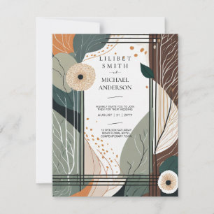 Scandinavian Japandi Wedding Abstract Sage Brown Invitation