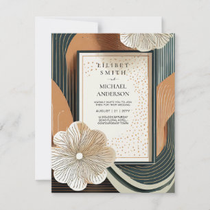 Scandinavian Japandi Wedding Abstract Teal Brown Invitation