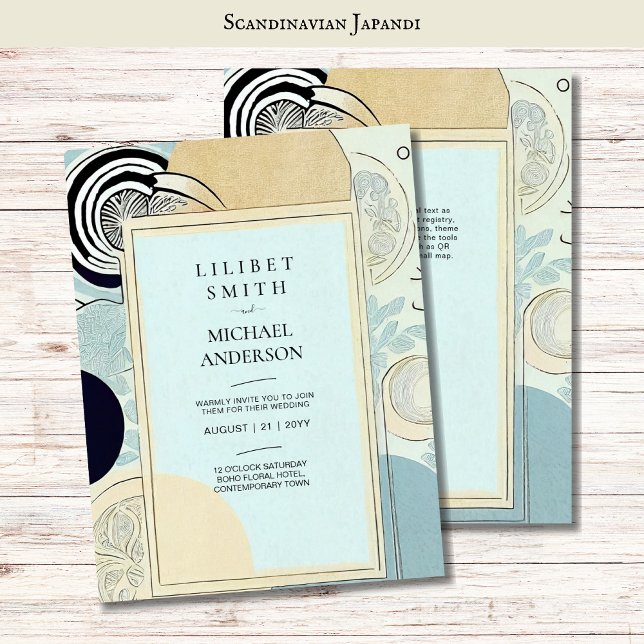 Scandinavian Japandi Wedding Theme Aqua Blues Invitation (Creator Uploaded)