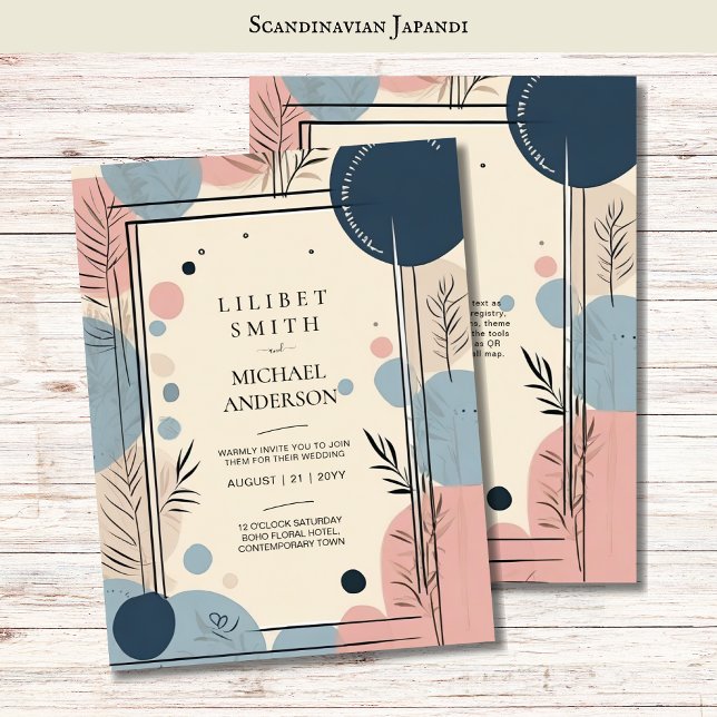 Scandinavian Japandi Wedding Theme Blush Blue Invitation (Creator Uploaded)
