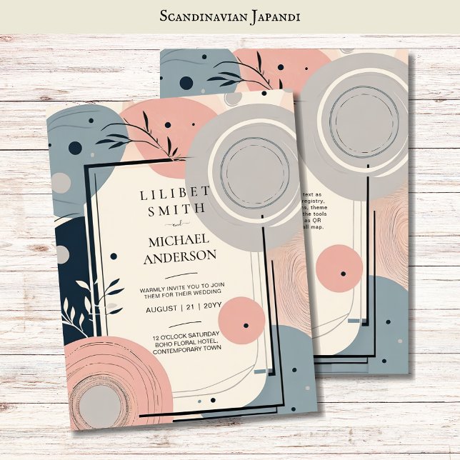 Scandinavian Japandi Wedding Theme Blush Blue Invitation (Creator Uploaded)