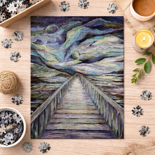 Scandinavian Landscape Wooden Bridge Painting Jigsaw Puzzle