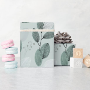 Scandinavian Light Green Leaf Sage Floral Pattern Wrapping Paper