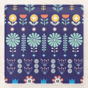 Scandinavian linear flowers, summer motif glass coaster