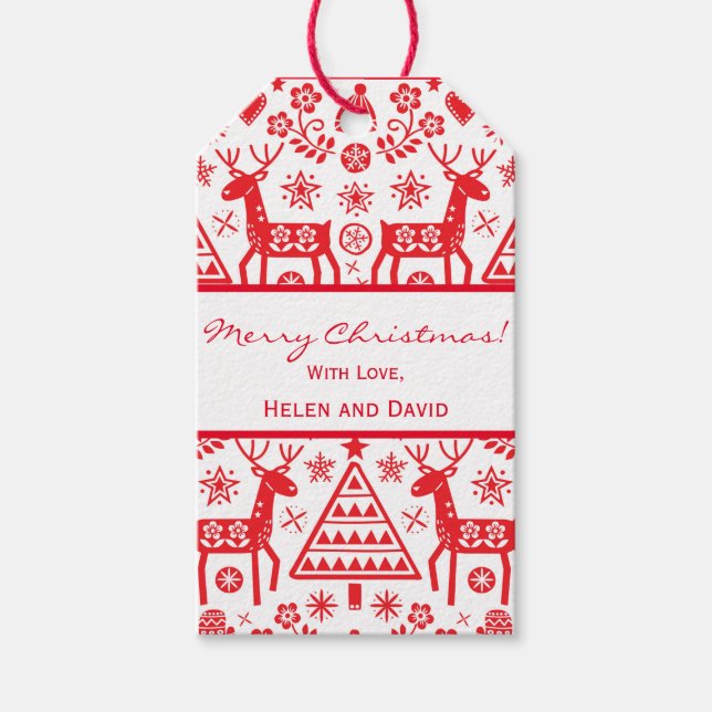 SCANDINAVIAN MERRY CHRISTMAS GIFT TAG  CUSTOM NAME (Front)