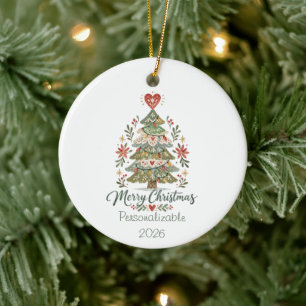 Scandinavian Merry Christmas Tree Ceramic Tree Decoration
