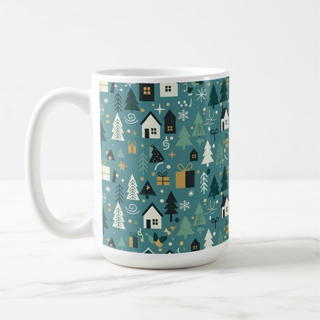 Scandinavian Merry Christmas Tree Winter Snow Coffee Mug (Left)