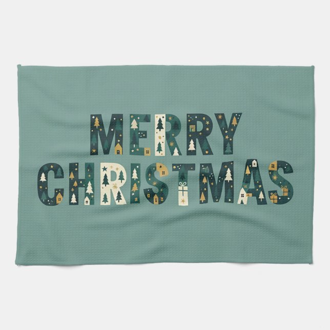 Scandinavian Merry Christmas Typography Tea Towel (Horizontal)