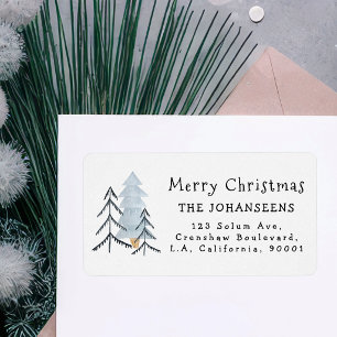 Scandinavian Merry Christmas Winter Forest Trees Label