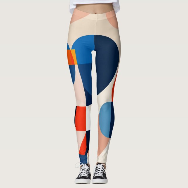 Scandinavian Mid Century Geometric Abstract Art Leggings (Front)