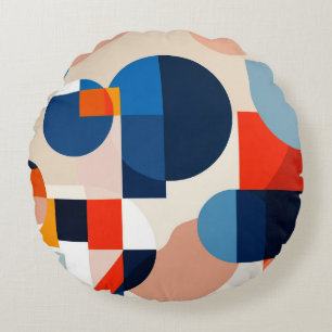 Scandinavian Mid Century Geometric Abstract Art Round Cushion