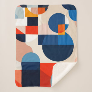 Scandinavian Mid Century Geometric Abstract Art Sherpa Blanket
