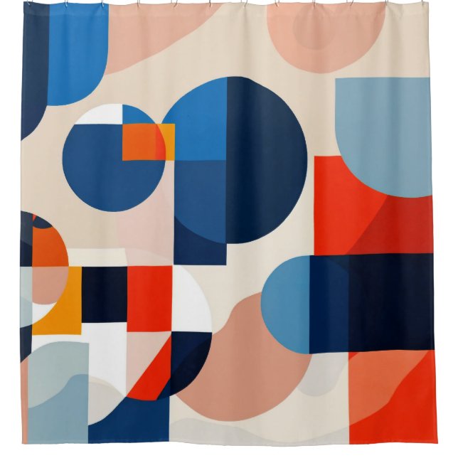 Scandinavian Mid Century Geometric Abstract Art Shower Curtain (Front)