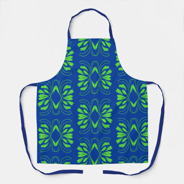 Scandinavian Mod Blue Green All Over Print Apron (Front)