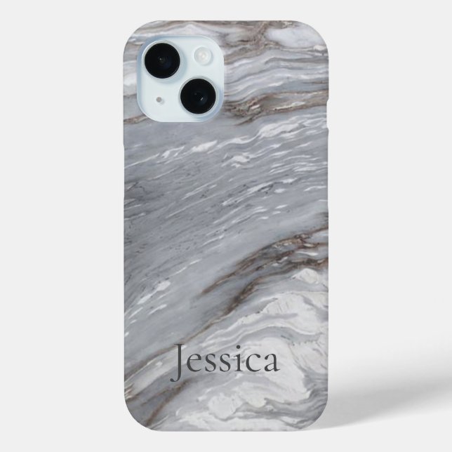 Scandinavian modern chic grey marble monogram Case-Mate iPhone case (Back)