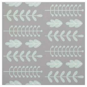 Scandinavian Modern Sage Green Leaves on Grey Fabric