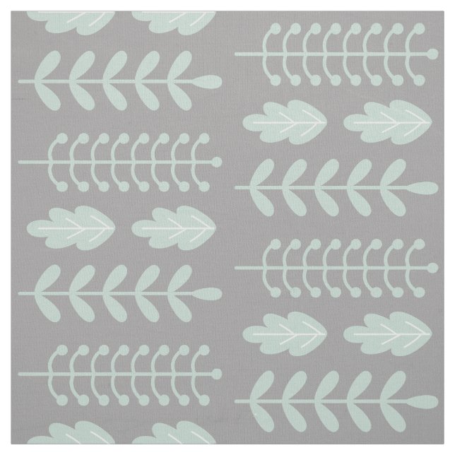 Scandinavian Modern Sage Green Leaves on Grey Fabric (Swatch)