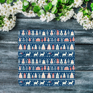 Scandinavian Navy Blue Christmas Reindeer Nordic Glass Coaster