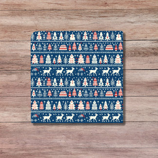 Scandinavian Navy Blue Christmas Reindeer Nordic Tile