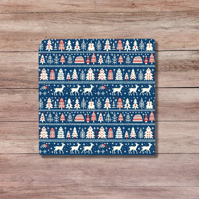 Scandinavian Navy Blue Christmas Reindeer Nordic Tile (Scandinavian Navy Blue Christmas Reindeer Nordic Ceramic Tile)