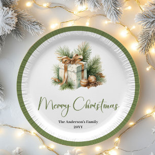 Scandinavian Neutral Christmas Personalized Dinner Paper Plate