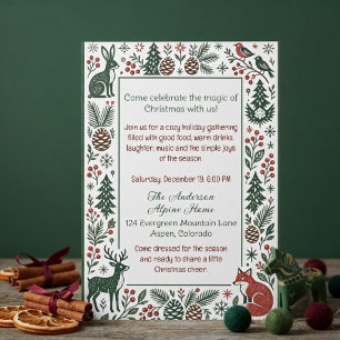 Scandinavian Nordic Animals Art Alpine Christmas  Invitation