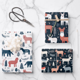 Scandinavian Nordic Christmas animals Wrapping Paper Sheet
