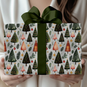 Scandinavian Nordic Christmas Pine Tree Pattern Wrapping Paper