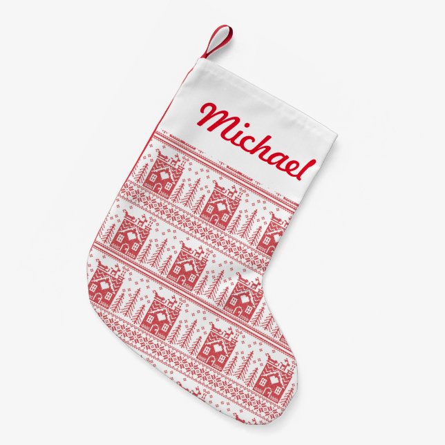 Scandinavian Nordic Christmas Small Christmas Stocking (Front (Hanging))