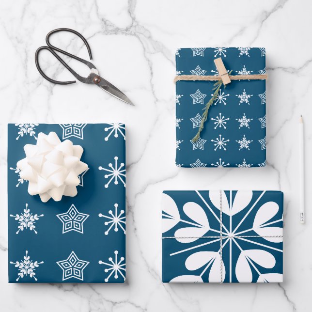 Scandinavian Nordic Christmas stars white blue Wrapping Paper Sheet (Front)