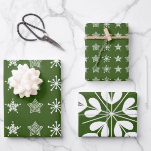 Scandinavian Nordic Christmas stars white green Wrapping Paper Sheet