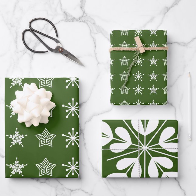 Scandinavian Nordic Christmas stars white green Wrapping Paper Sheet (Front)