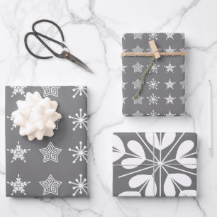 Scandinavian Nordic Christmas stars white grey Wrapping Paper Sheet