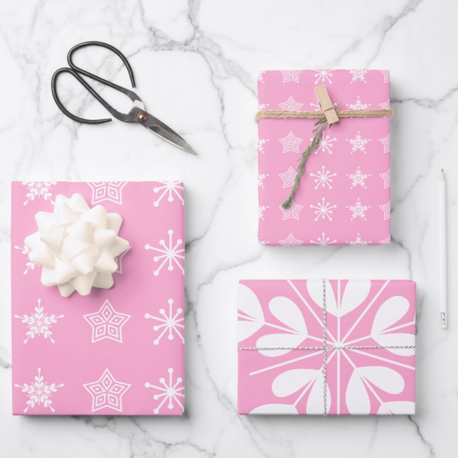 Scandinavian Nordic Christmas stars white pink Wrapping Paper Sheet (Front)