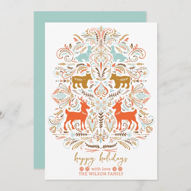 Scandinavian Nordic Folk art Fable Christmas Holiday Card (Front/Back)