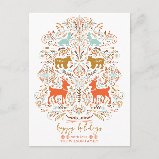 Scandinavian Nordic Folk art Fable Christmas  Holiday Postcard (Front)