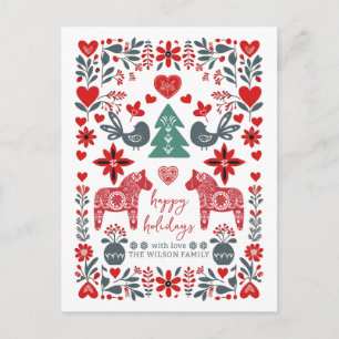 Scandinavian Nordic Folk art Fable Christmas  Holiday Postcard