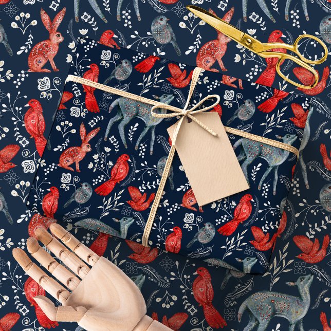 Scandinavian Nordic Folk Woodland Animals Winter Wrapping Paper (Creator Uploaded)