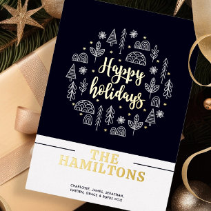 Scandinavian Nordic Happy Holidays Personalised Foil Holiday Card