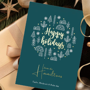 Scandinavian Nordic Happy Holidays Personalised Foil Holiday Card