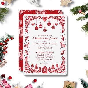 Scandinavian Nordic Red Folk Art Christmas  Invitation