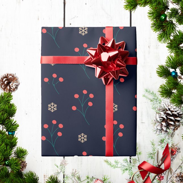Scandinavian Nordic Winter Berry and Snowflake Wrapping Paper (Creator Uploaded)